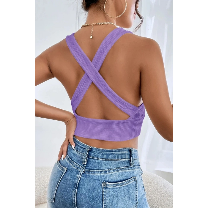 MARSiLYAN- Kadın Lila Çapraz Sırt Detaylı Şık Crop Top Büstiyer