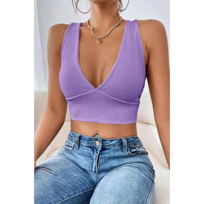 MARSiLYAN- Kadın Lila Çapraz Sırt Detaylı Şık Crop Top Büstiyer