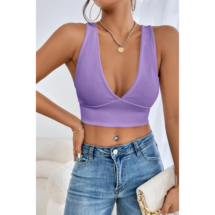 MARSiLYAN- Kadın Lila Çapraz Sırt Detaylı Şık Crop Top Büstiyer
