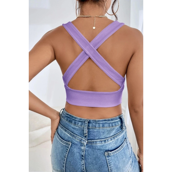 MARSiLYAN- Kadın Lila Çapraz Sırt Detaylı Şık Crop Top Büstiyer