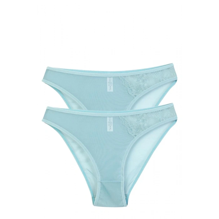 MARSiLYAN- Kadın Mavi Dantel Detaylı Transparan 2li Slip