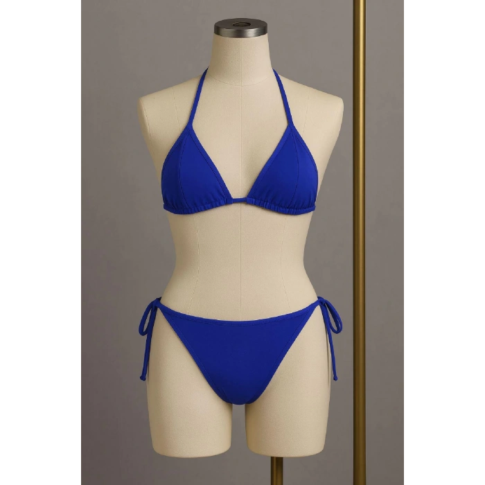 MARSiLYAN- Kadın Mavi Yandan ve Boyundan Bağlamalı Bikini Mayo Takımı