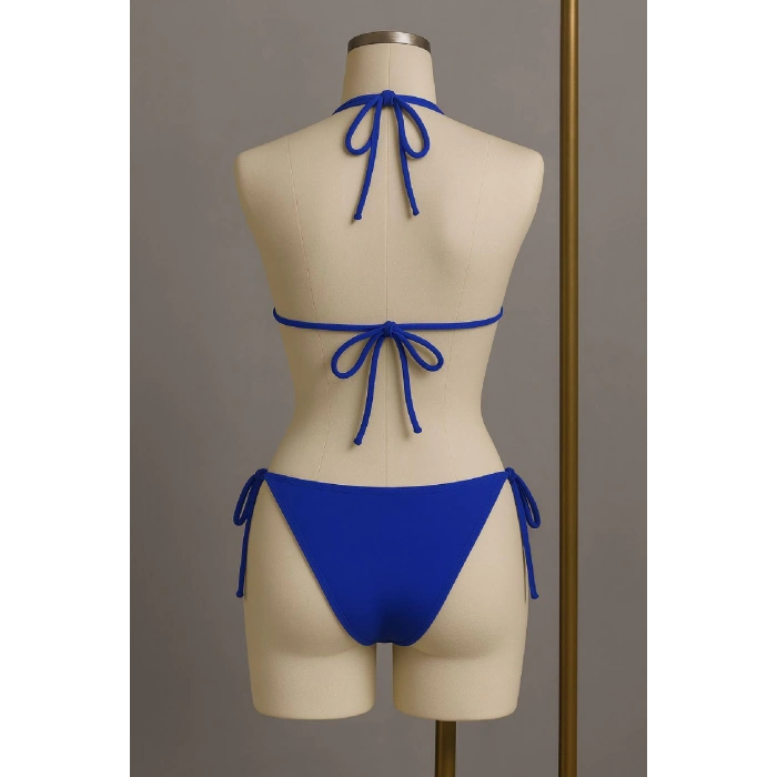 MARSiLYAN- Kadın Mavi Yandan ve Boyundan Bağlamalı Bikini Mayo Takımı