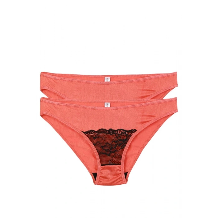 MARSiLYAN- Kadın Mercan Rengi Dantel Detaylı 2li Slip