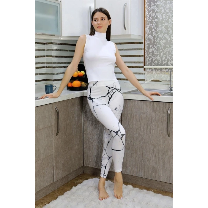 MARSiLYAN- Kadın Micro Desenli Tayt Beyaz