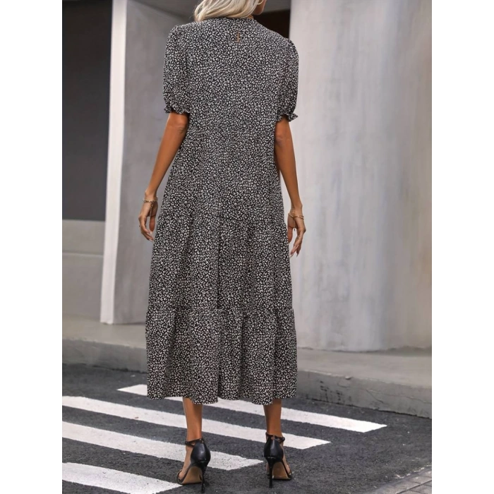 MARSiLYAN- Kadın Mini Leopar Desen Midi üç Kat Elbise