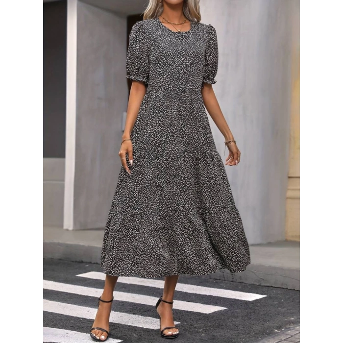 MARSiLYAN- Kadın Mini Leopar Desen Midi üç Kat Elbise