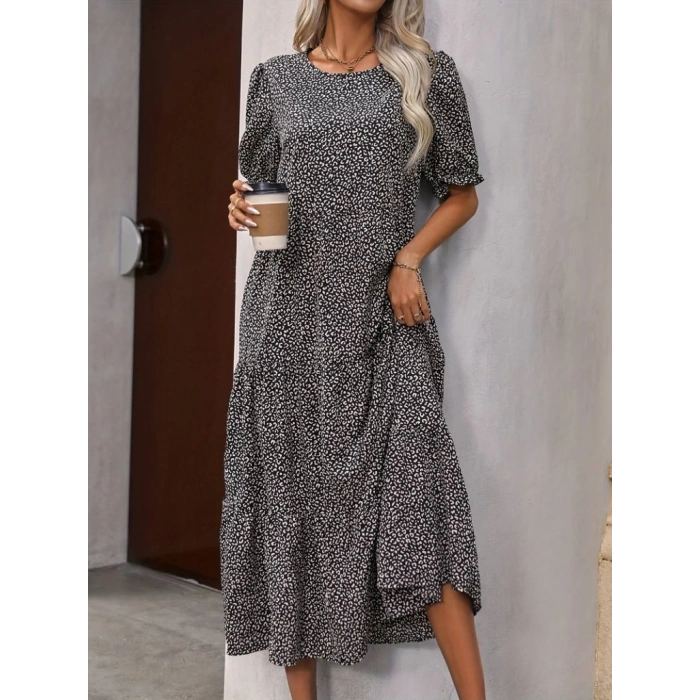 MARSiLYAN- Kadın Mini Leopar Desen Midi üç Kat Elbise