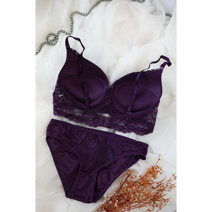 MARSiLYAN- Kadın Mor Dolgulu Dantel Sütyen Ve Külot Takım