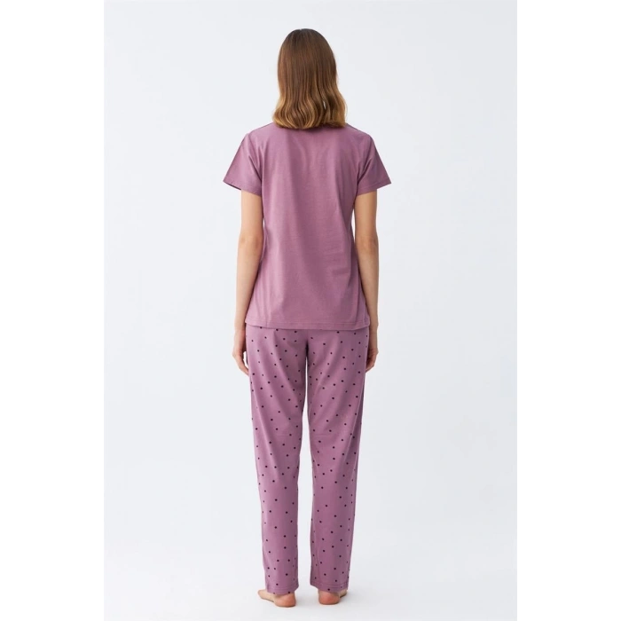 MARSiLYAN- Kadın Mor Yıldız Desenli Penye Kısa Kol Pijama Takımı