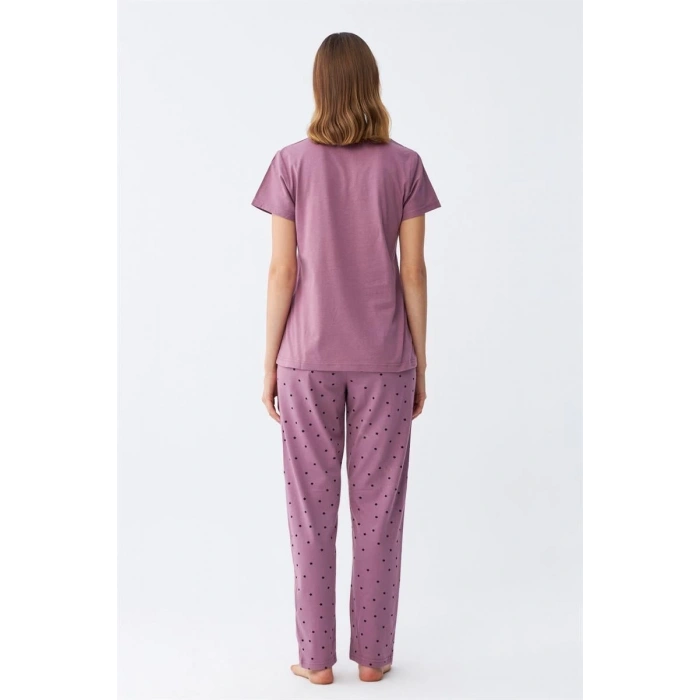 MARSiLYAN- Kadın Mor Yıldız Desenli Penye Kısa Kol Pijama Takımı