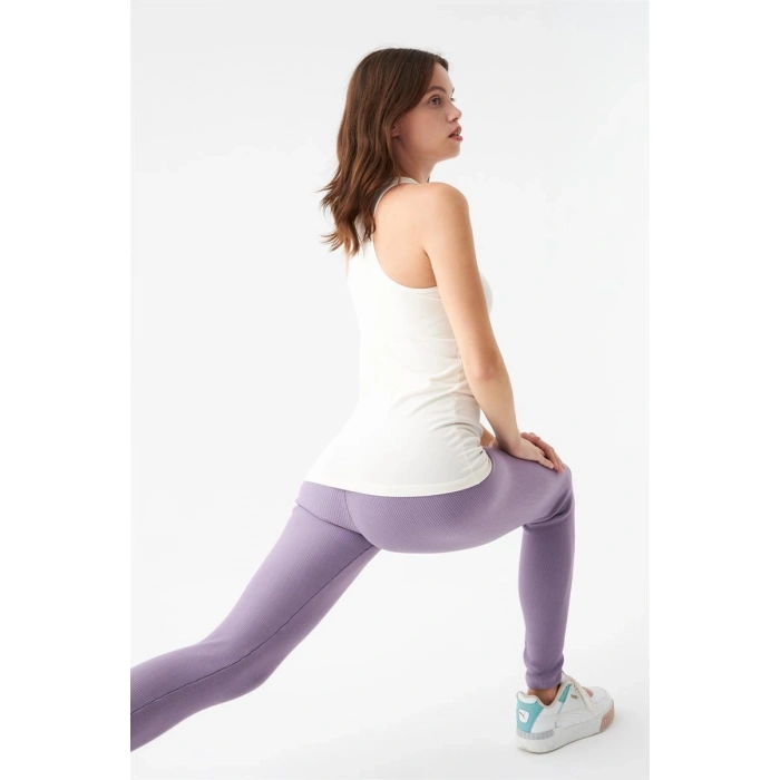MARSiLYAN- Kadın Mor Yüksek Bel Fit Spor Tayt – Toparlayıcı Esnek Günlük ve Fitness Taytı