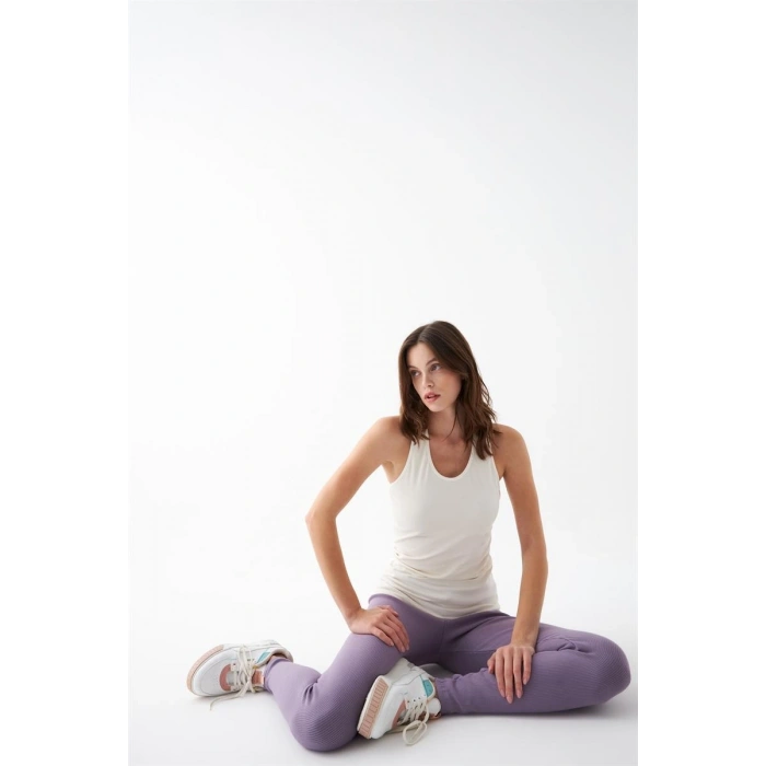 MARSiLYAN- Kadın Mor Yüksek Bel Fit Spor Tayt – Toparlayıcı Esnek Günlük ve Fitness Taytı
