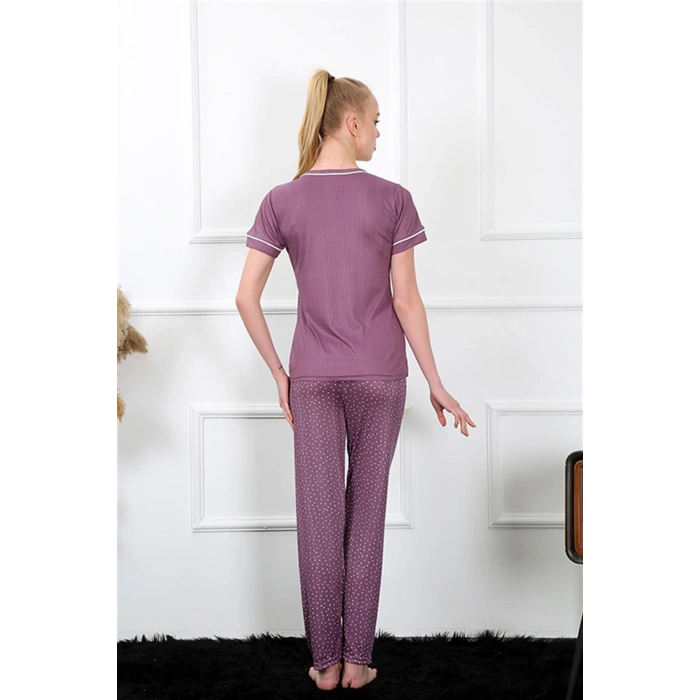 MARSiLYAN- Kadın Mürdüm Kısa Kol Pijama Takım