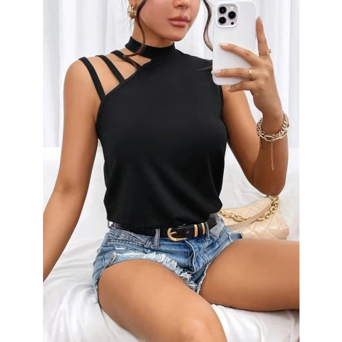 MARSiLYAN- Kadın Omuzdan şerit Detaylı Yarı Balıkçı Yaka Viskon Bluz