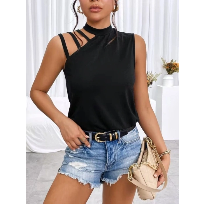 MARSiLYAN- Kadın Omuzdan şerit Detaylı Yarı Balıkçı Yaka Viskon Bluz