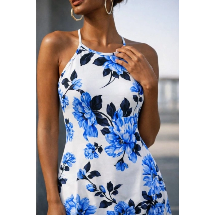 MARSiLYAN- Kadın Omuzlardan Açık Ip Askılı Desenli Uzun Süprem Elbise