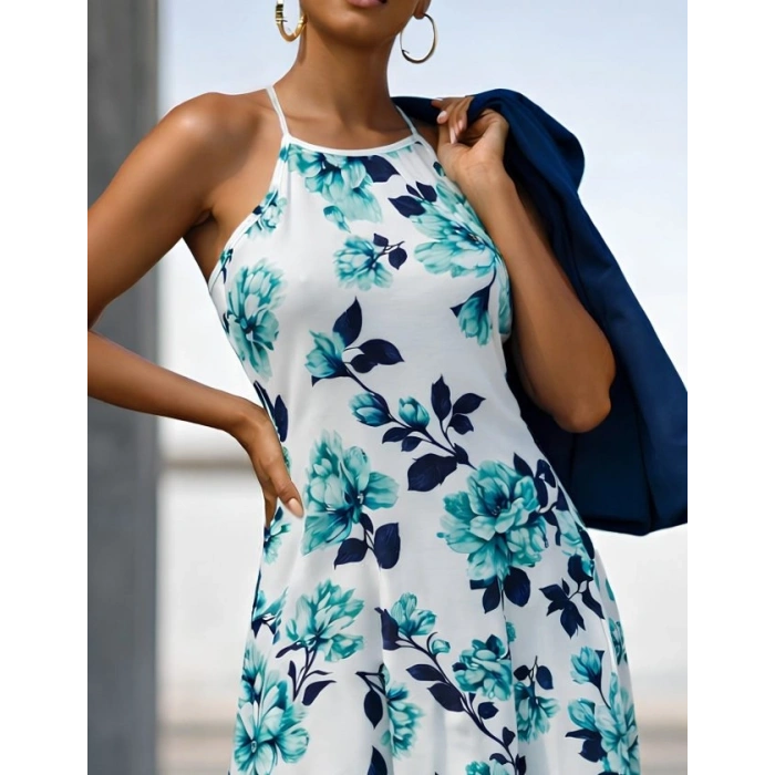 MARSiLYAN- Kadın Omuzlardan Açık Ip Askılı Desenli Uzun Süprem Elbise