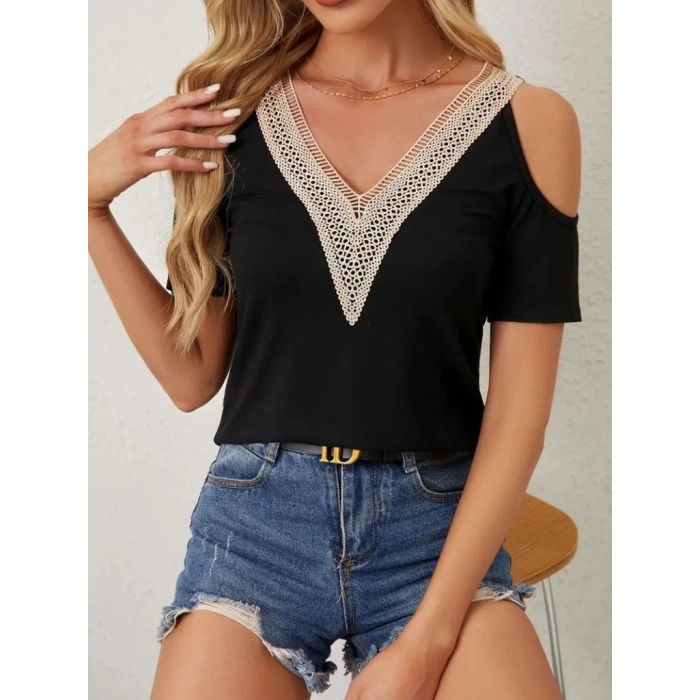 MARSiLYAN- Kadın Omuzlardan Açık V Yakalı Viskon Bluz