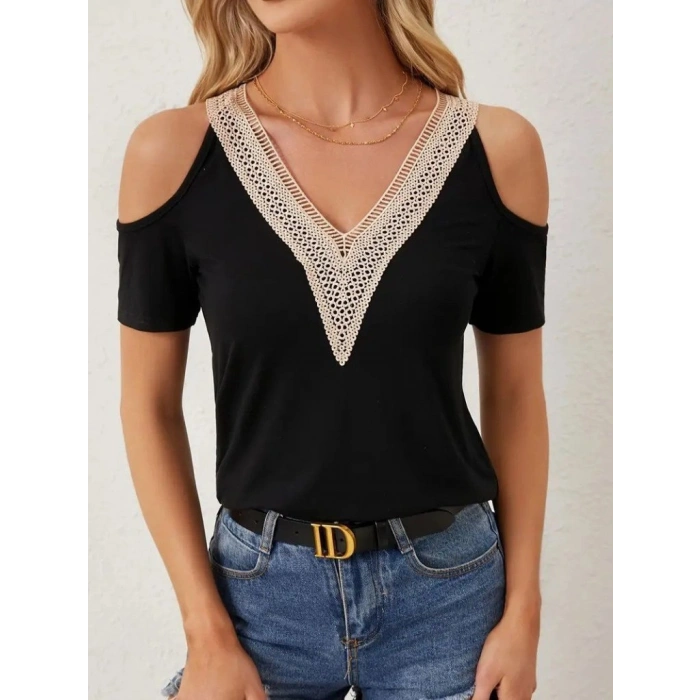 MARSiLYAN- Kadın Omuzlardan Açık V Yakalı Viskon Bluz