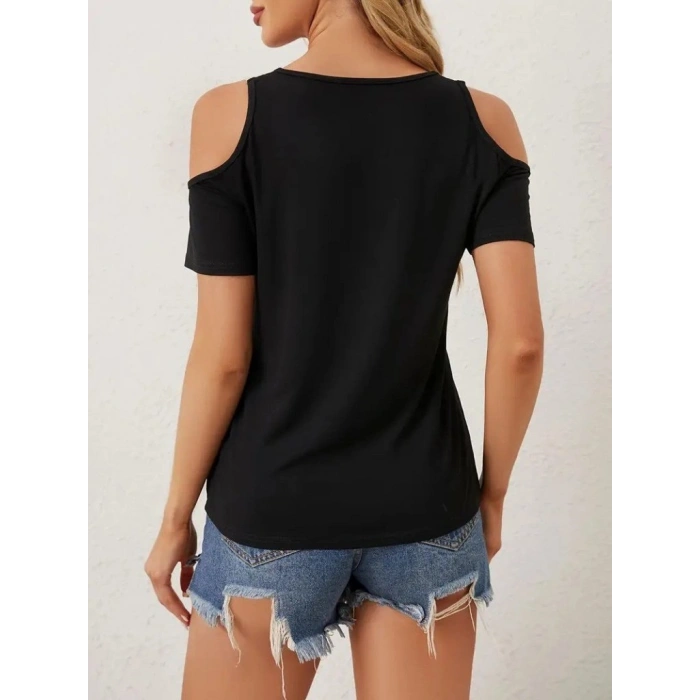 MARSiLYAN- Kadın Omuzlardan Açık V Yakalı Viskon Bluz