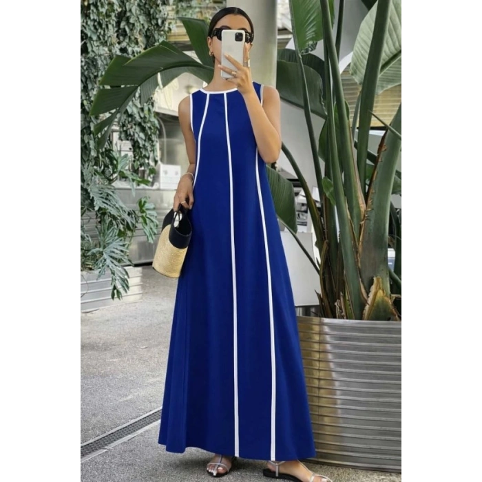 MARSiLYAN- Kadın Omuzlardan Açık Yaka Ince şerit Detaylı Uzun Viskon Elbise