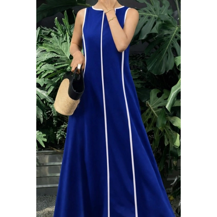 MARSiLYAN- Kadın Omuzlardan Açık Yaka Ince şerit Detaylı Uzun Viskon Elbise