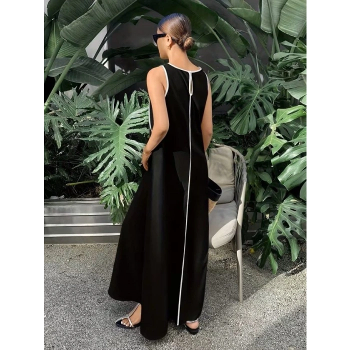 MARSiLYAN- Kadın Omuzlardan Açık Yaka Ince şerit Detaylı Uzun Viskon Elbise