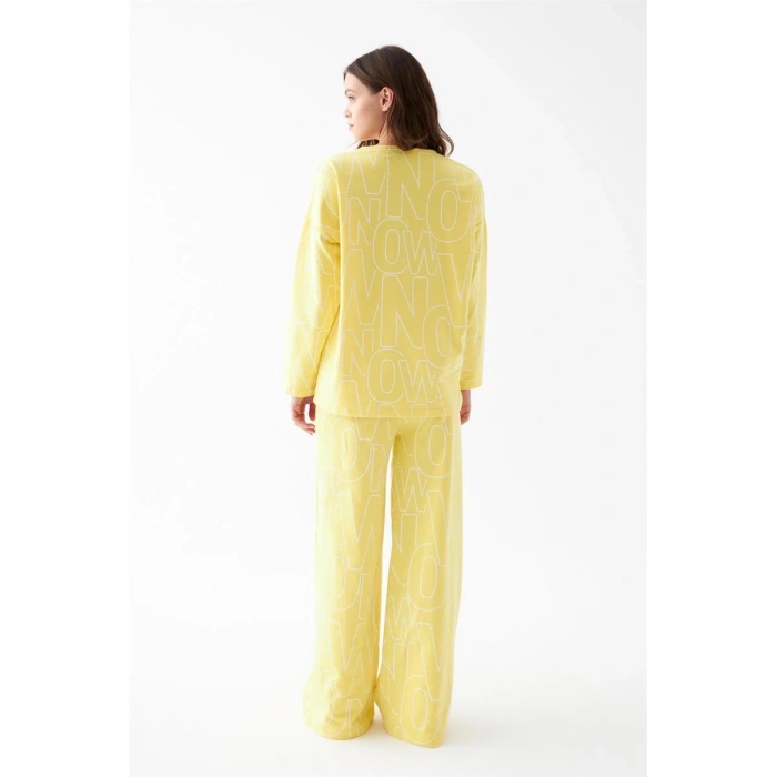 MARSiLYAN- Kadın Oversize Sarı Desenli Pamuklu Kalın Pijama Takımı