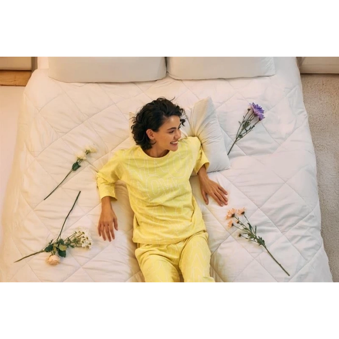 MARSiLYAN- Kadın Oversize Sarı Desenli Pamuklu Kalın Pijama Takımı