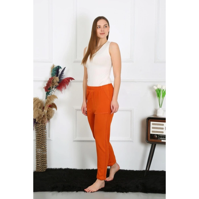 MARSiLYAN- Kadın Pamuk Cepli 3 İplik Alt Eşofman Kiremit