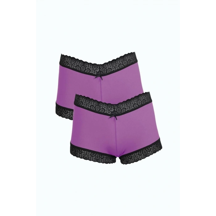 MARSiLYAN- Kadın Pamuklu 2li Boxer Mor