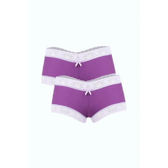 MARSiLYAN- Kadın Pamuklu 2li Boxer Mor