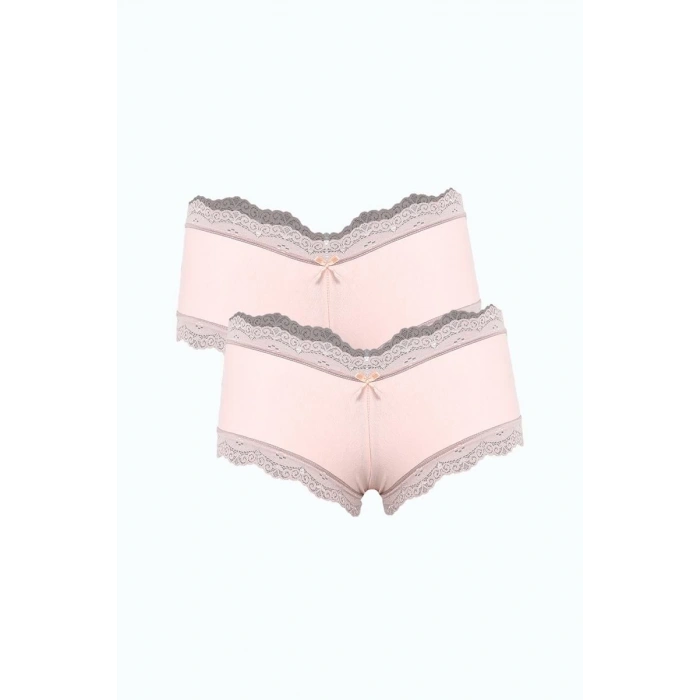 MARSiLYAN- Kadın Pamuklu 2li Boxer Pudra