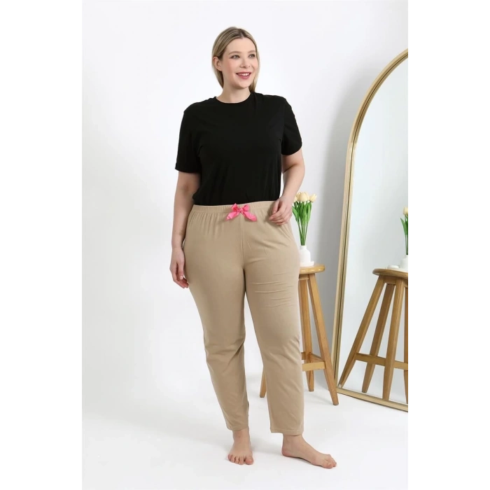 MARSiLYAN- Kadın Pamuklu Büyük Beden Alt Pijama Bej