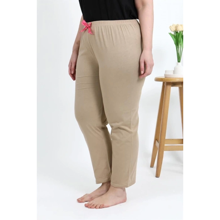 MARSiLYAN- Kadın Pamuklu Büyük Beden Alt Pijama Bej