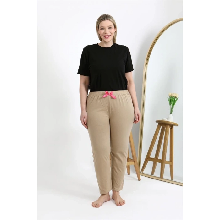 MARSiLYAN- Kadın Pamuklu Büyük Beden Alt Pijama Bej