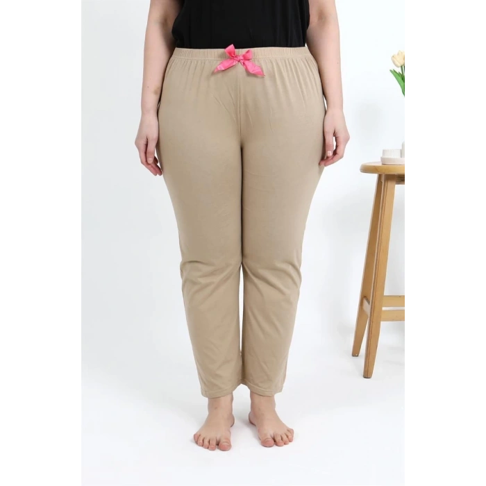 MARSiLYAN- Kadın Pamuklu Büyük Beden Alt Pijama Bej