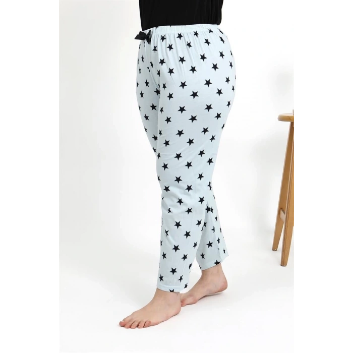 MARSiLYAN- Kadın Pamuklu Büyük Beden Alt Pijama Buz Mavisi