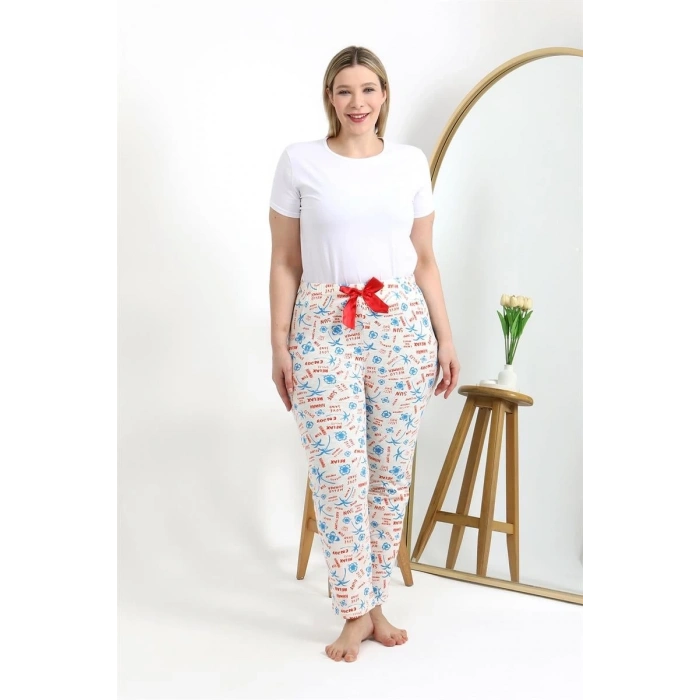 MARSiLYAN- Kadın Pamuklu Büyük Beden Alt Pijama Ekru