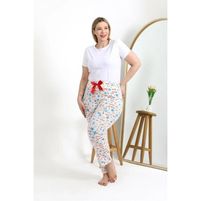 MARSiLYAN- Kadın Pamuklu Büyük Beden Alt Pijama Ekru