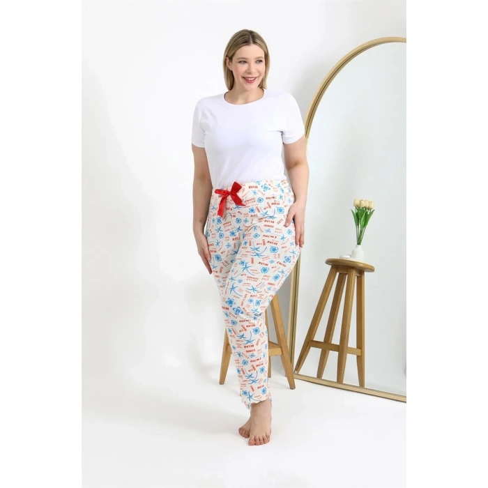 MARSiLYAN- Kadın Pamuklu Büyük Beden Alt Pijama Ekru