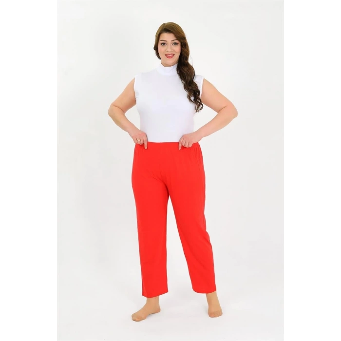 MARSiLYAN- Kadın Pamuklu Büyük Beden Alt Pijama Kırmızı