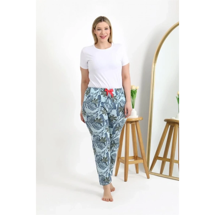 MARSiLYAN- Kadın Pamuklu Büyük Beden Alt Pijama Mavi