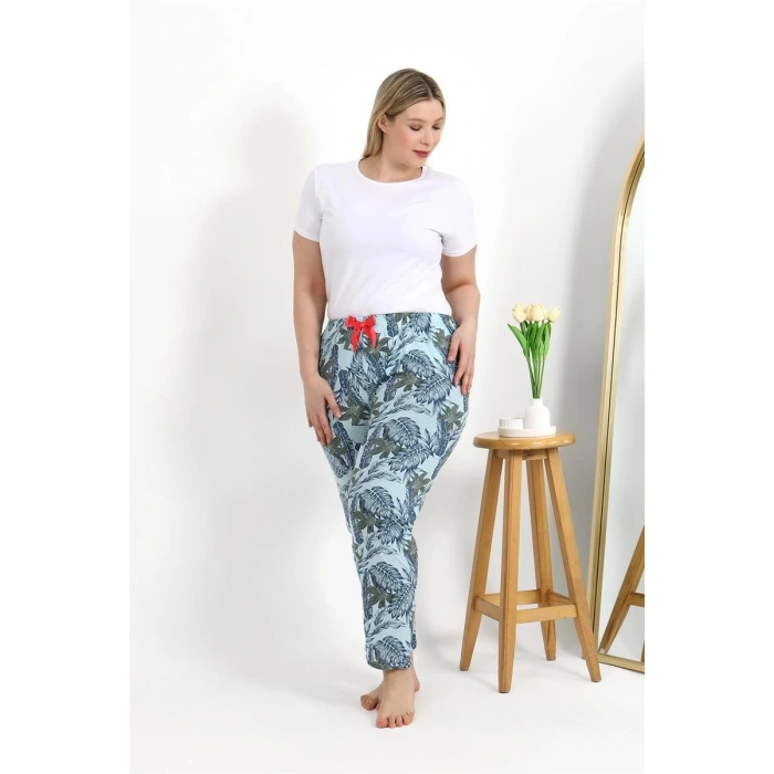 MARSiLYAN- Kadın Pamuklu Büyük Beden Alt Pijama Mavi