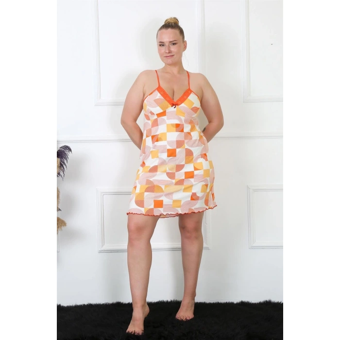 MARSiLYAN- Kadın Pamuklu İp Askılı Büyük Beden Gecelik Sarı