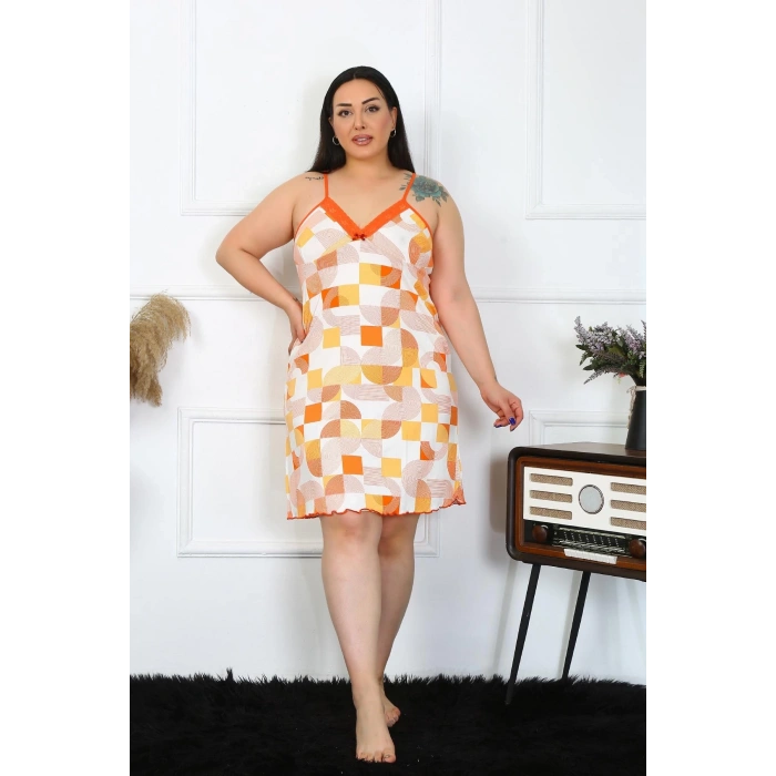 MARSiLYAN- Kadın Pamuklu İp Askılı Büyük Beden Gecelik Sarı