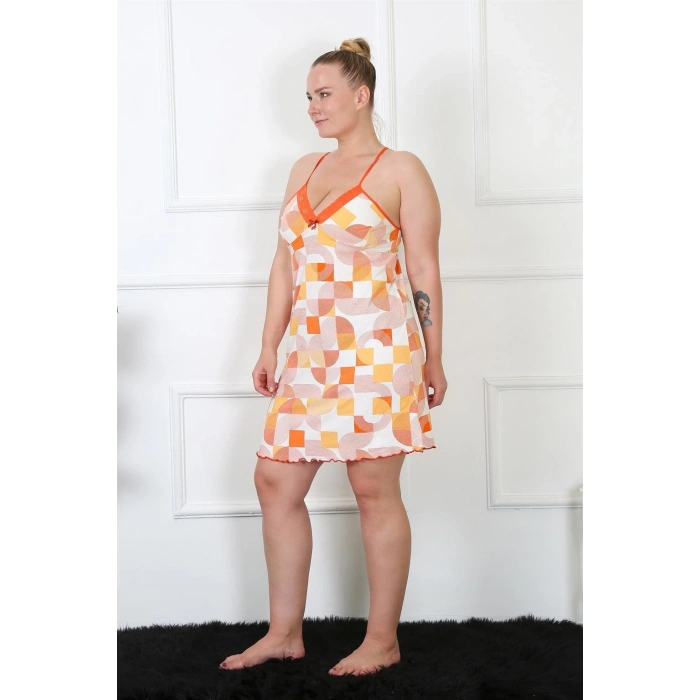 MARSiLYAN- Kadın Pamuklu İp Askılı Büyük Beden Gecelik Sarı