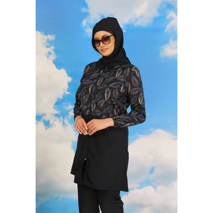 MARSiLYAN- Kadın Pantolonlu Desenli Tam Tesettür Mayo Lacivert