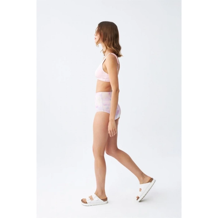 MARSiLYAN- Kadın Pembe Pedli Üst ve Pastel Desenli Yüksek Bel Bikini Takımı